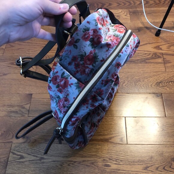 Super cute Grey Velvet Floral Backpack
